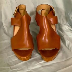 Wedge slip on sandals with ankle strap